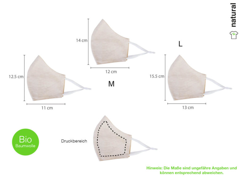 Maske aus Bio-Baumwolle bedrucken - Druckbereich + Hinwweis