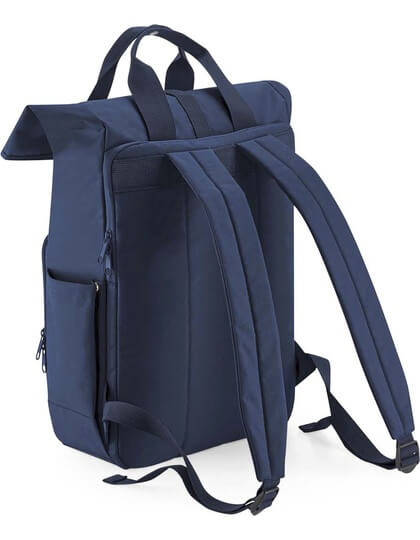 BagBase Recycled Twin Handle Roll-Top Laptop Backpack Rucksack in Navy Dusk Blau Rückseite